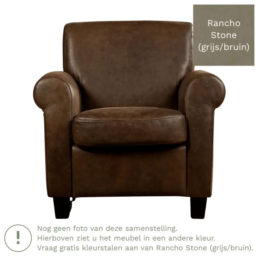afbeelding van Leren fauteuil Perfection - Rancho Stone (grijs/bruin) - Poten hout bruin