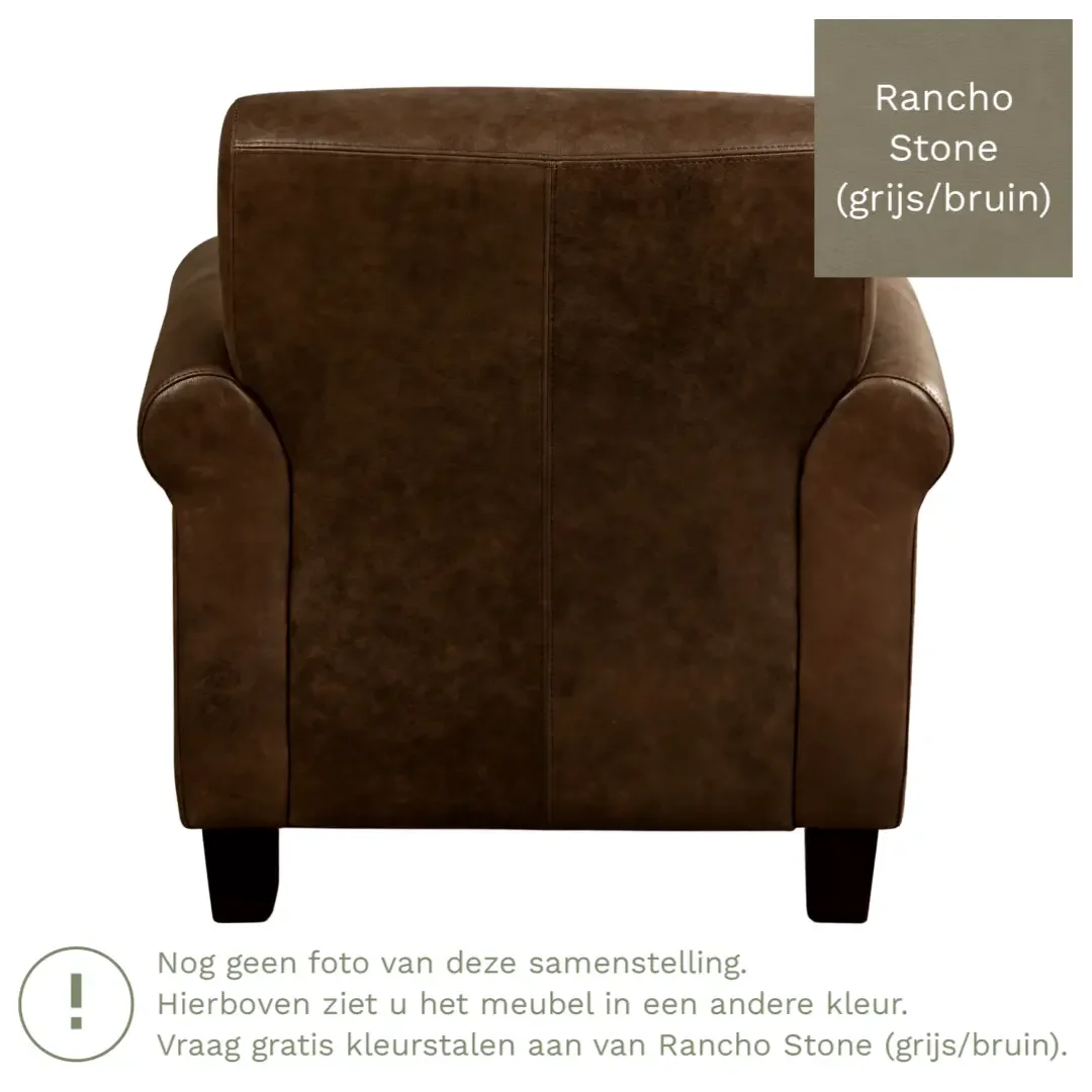 afbeelding van Leren fauteuil Perfection - Rancho Stone (grijs/bruin) - Poten hout bruin