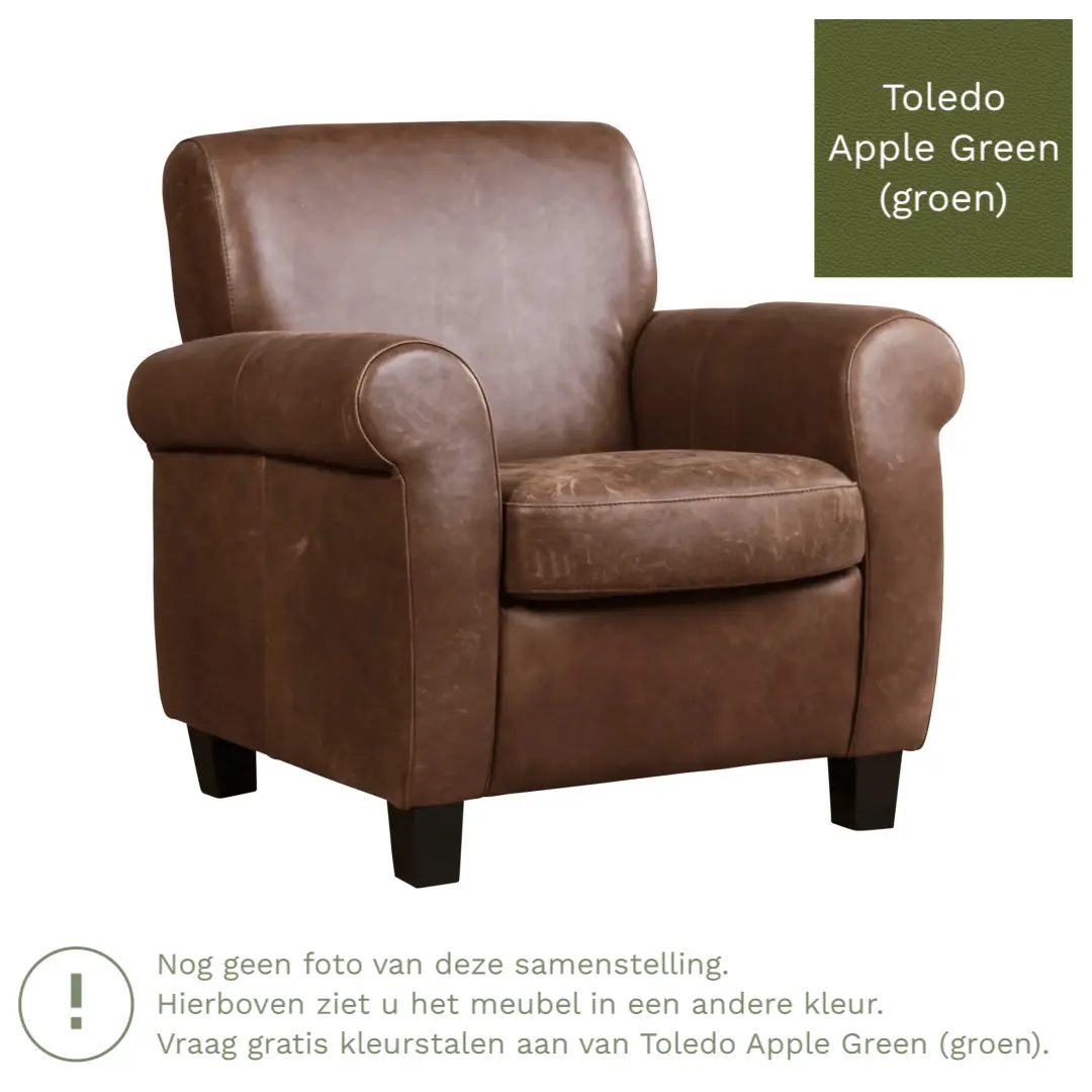 afbeelding van Leren fauteuil Perfection - Toledo Apple Green (groen) - Poten hout zwart