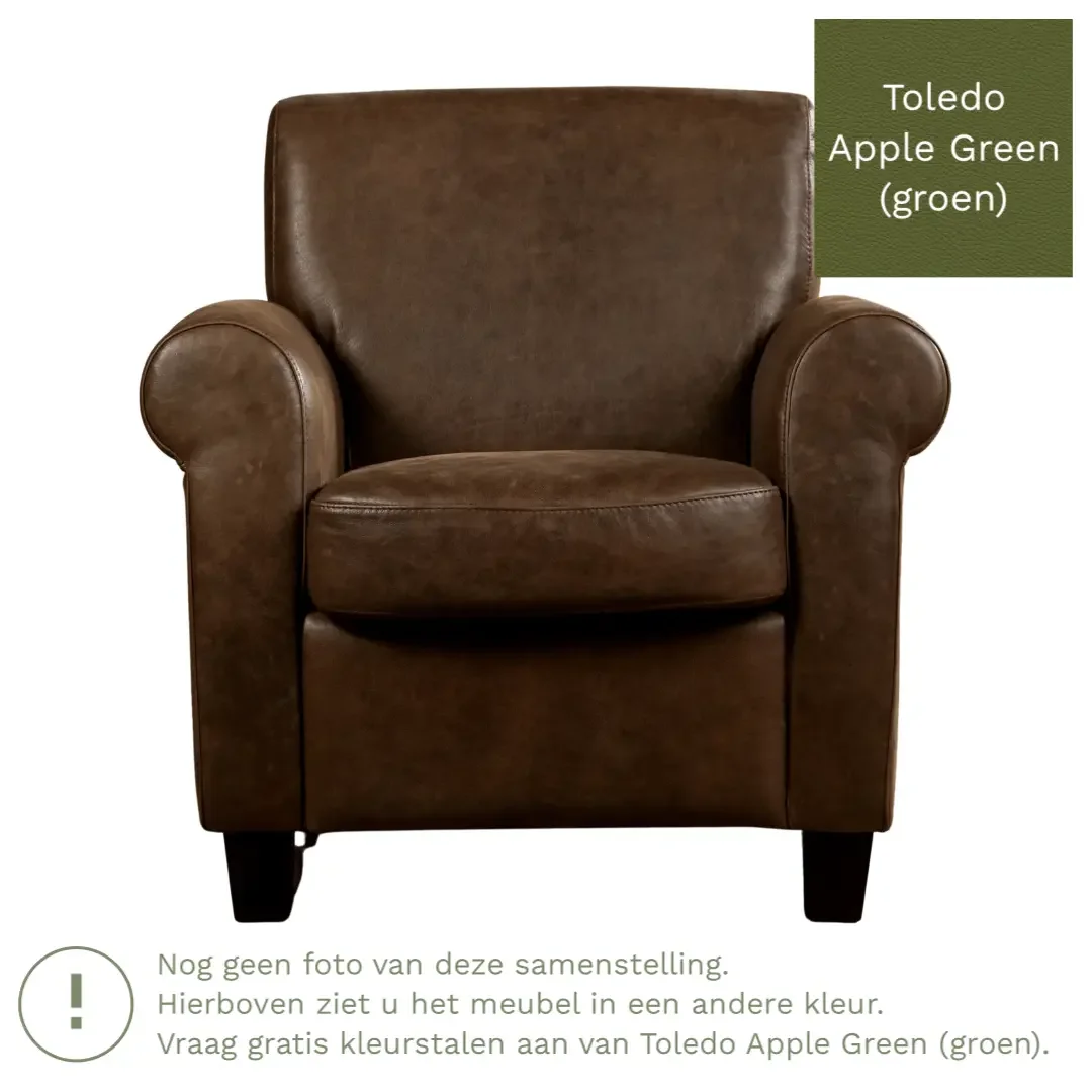 afbeelding van Leren fauteuil Perfection - Toledo Apple Green (groen) - Poten hout zwart