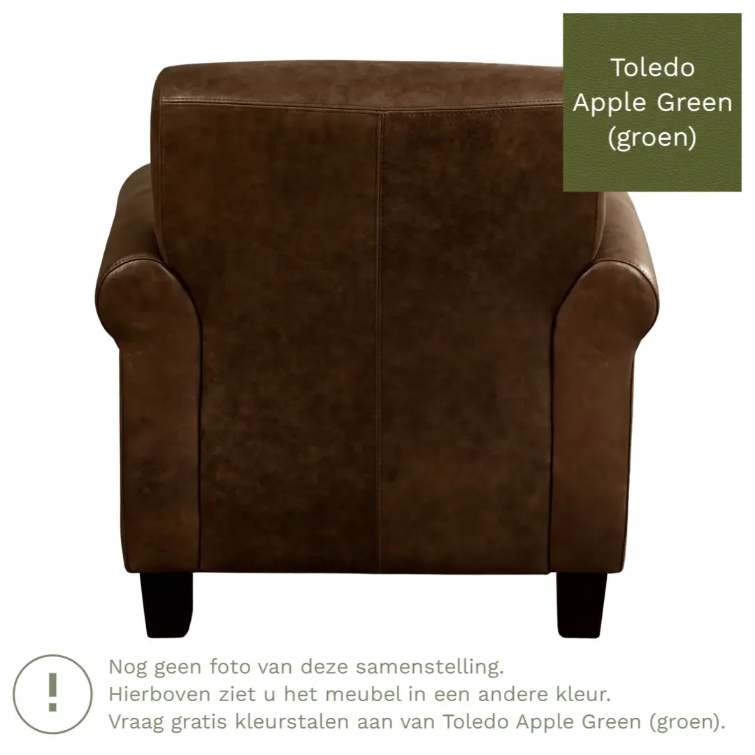 afbeelding van Leren fauteuil Perfection - Toledo Apple Green (groen) - Poten hout zwart