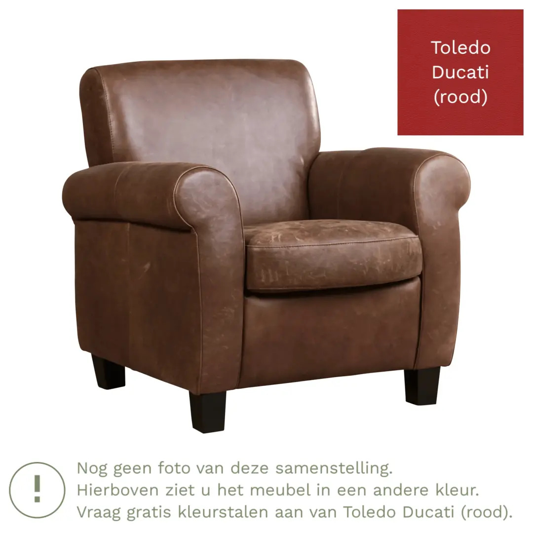 afbeelding van Leren fauteuil Perfection - Toledo Ducati (rood) - Poten hout bruin