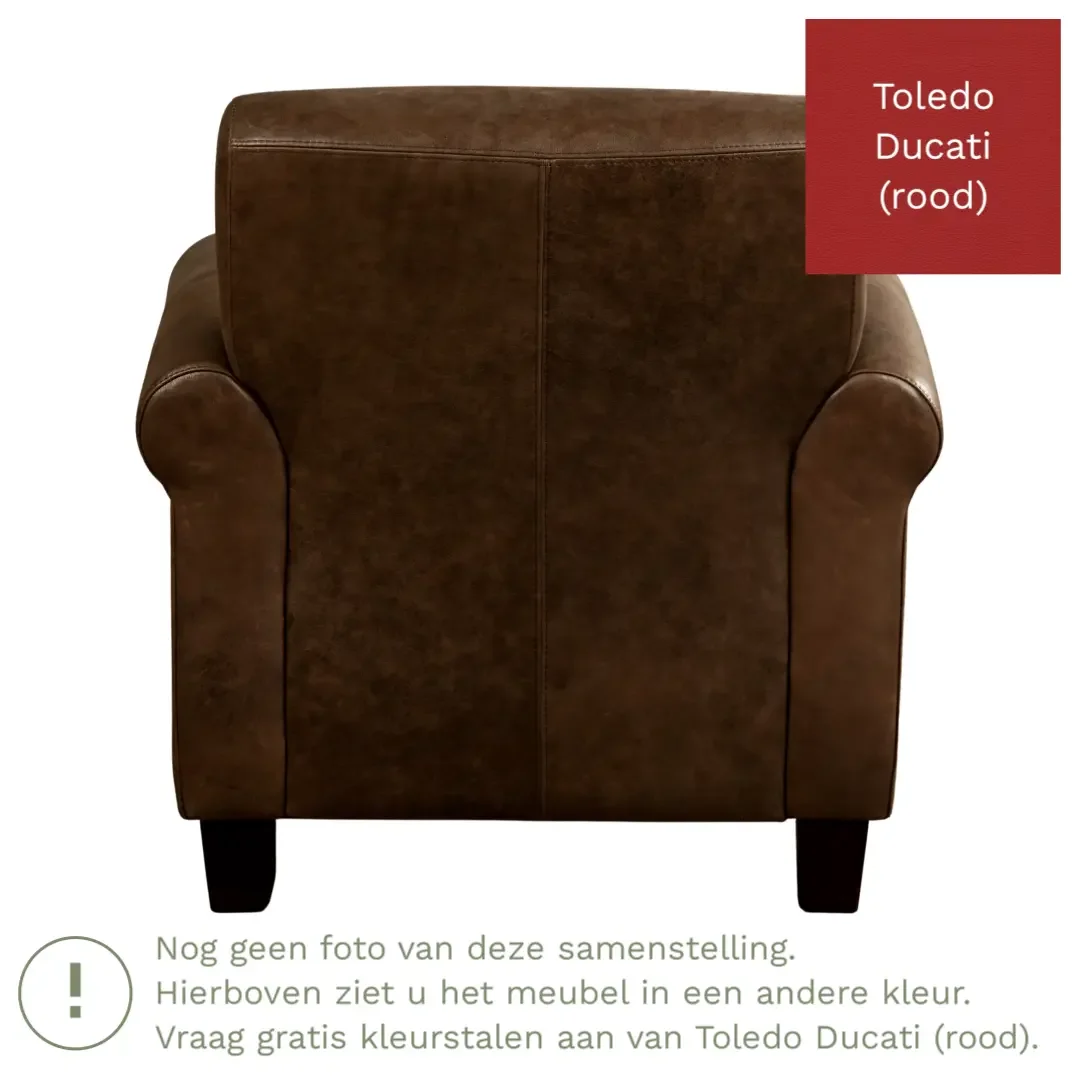 afbeelding van Leren fauteuil Perfection - Toledo Ducati (rood) - Poten hout bruin
