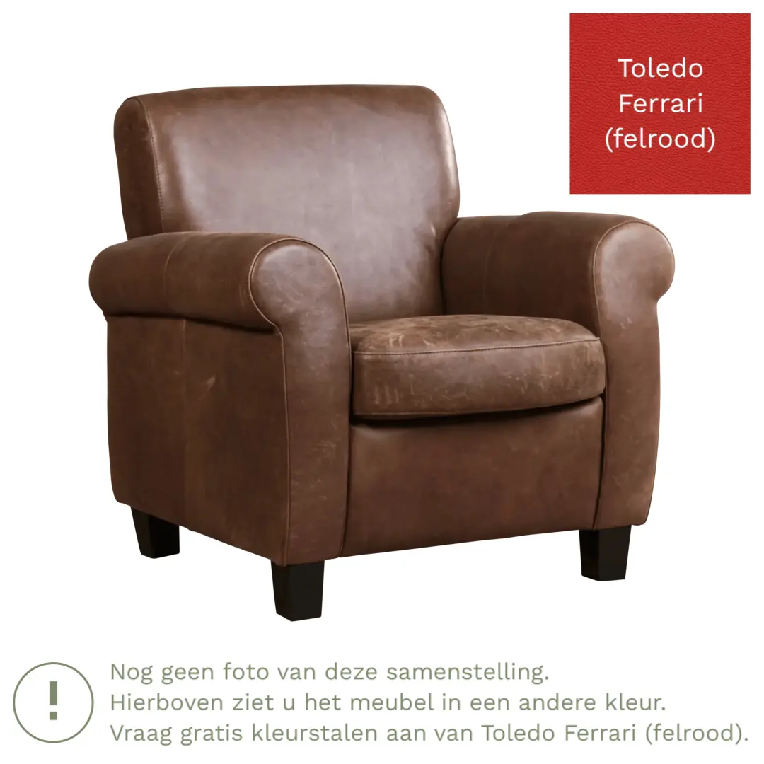 afbeelding van Leren fauteuil Perfection - Toledo Ferrari (felrood) - Poten hout bruin