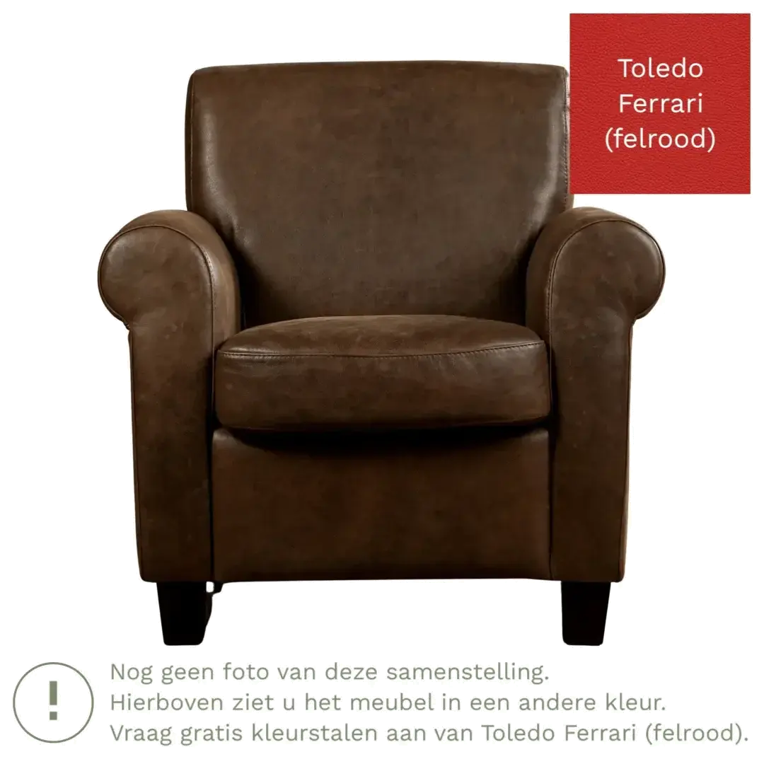 afbeelding van Leren fauteuil Perfection - Toledo Ferrari (felrood) - Poten hout bruin