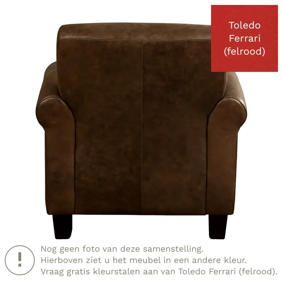 afbeelding van Leren fauteuil Perfection - Toledo Ferrari (felrood) - Poten hout bruin