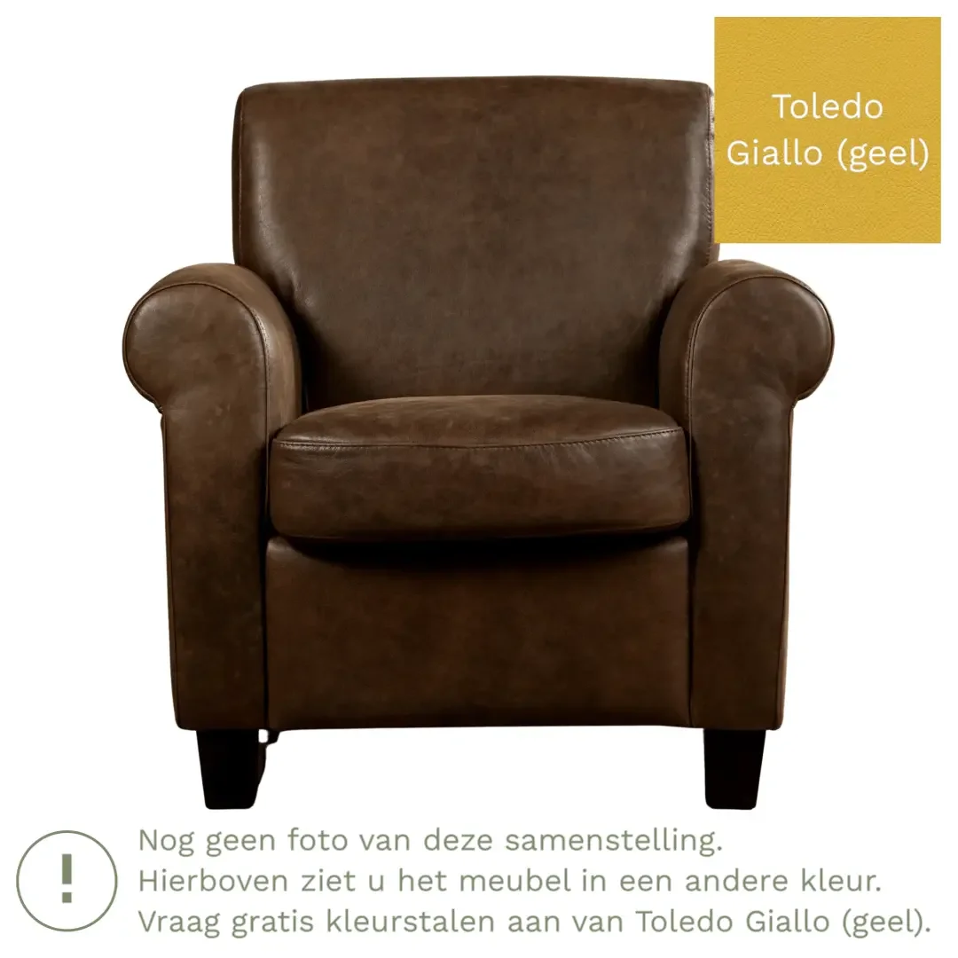 afbeelding van Leren fauteuil Perfection - Toledo Giallo (geel) - Poten hout zwart