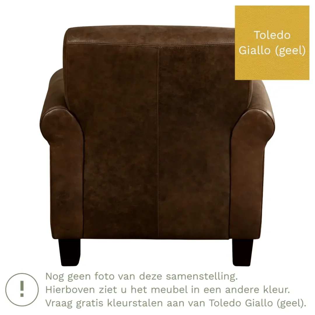 afbeelding van Leren fauteuil Perfection - Toledo Giallo (geel) - Poten hout zwart