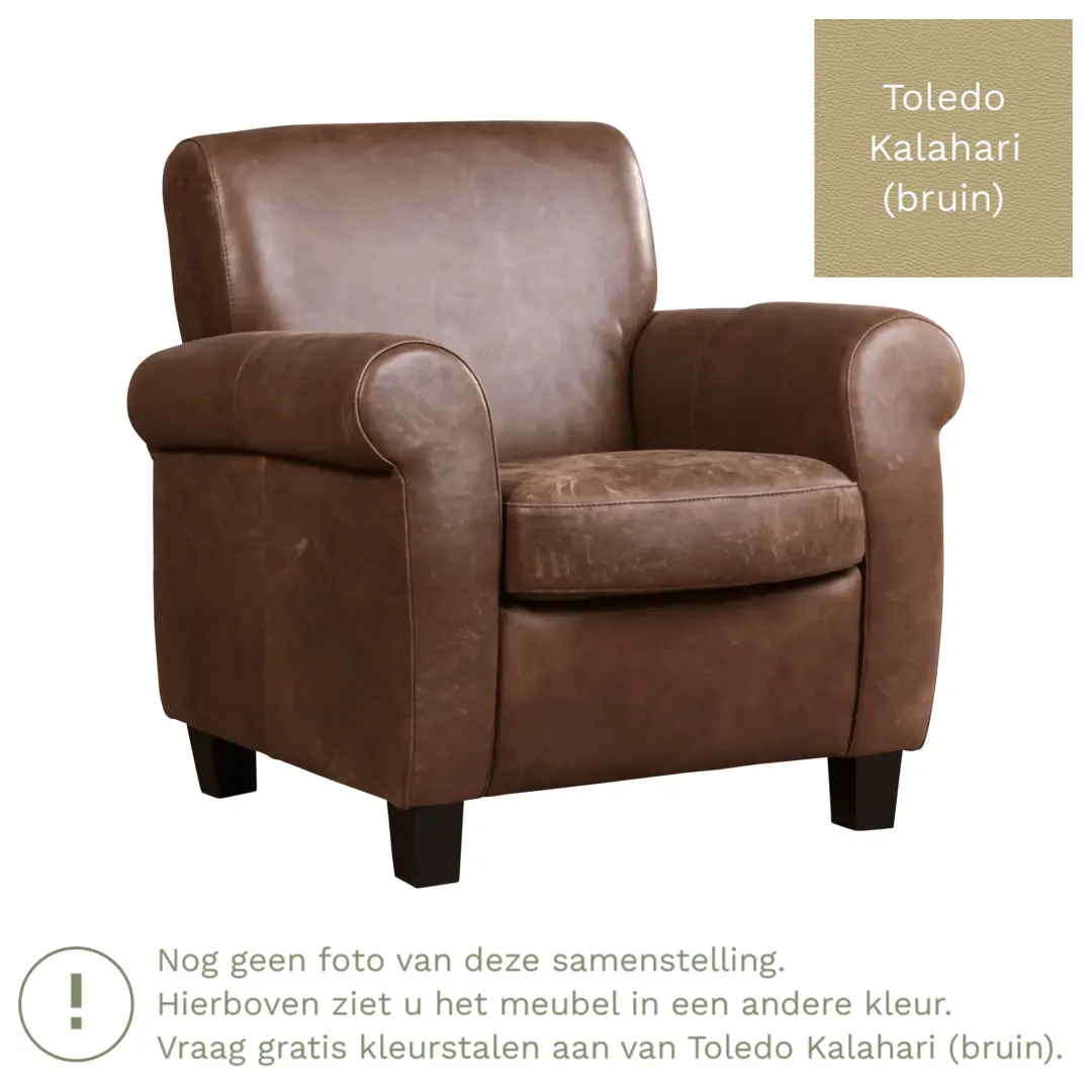 afbeelding van Leren fauteuil Perfection - Toledo Kalahari (bruin) - Poten hout bruin