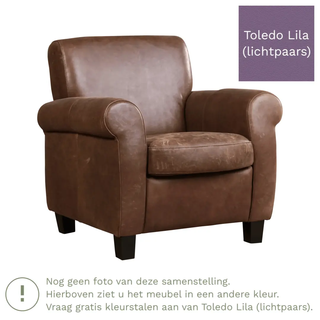 afbeelding van Leren fauteuil Perfection - Toledo Lila (lichtpaars) - Poten hout bruin