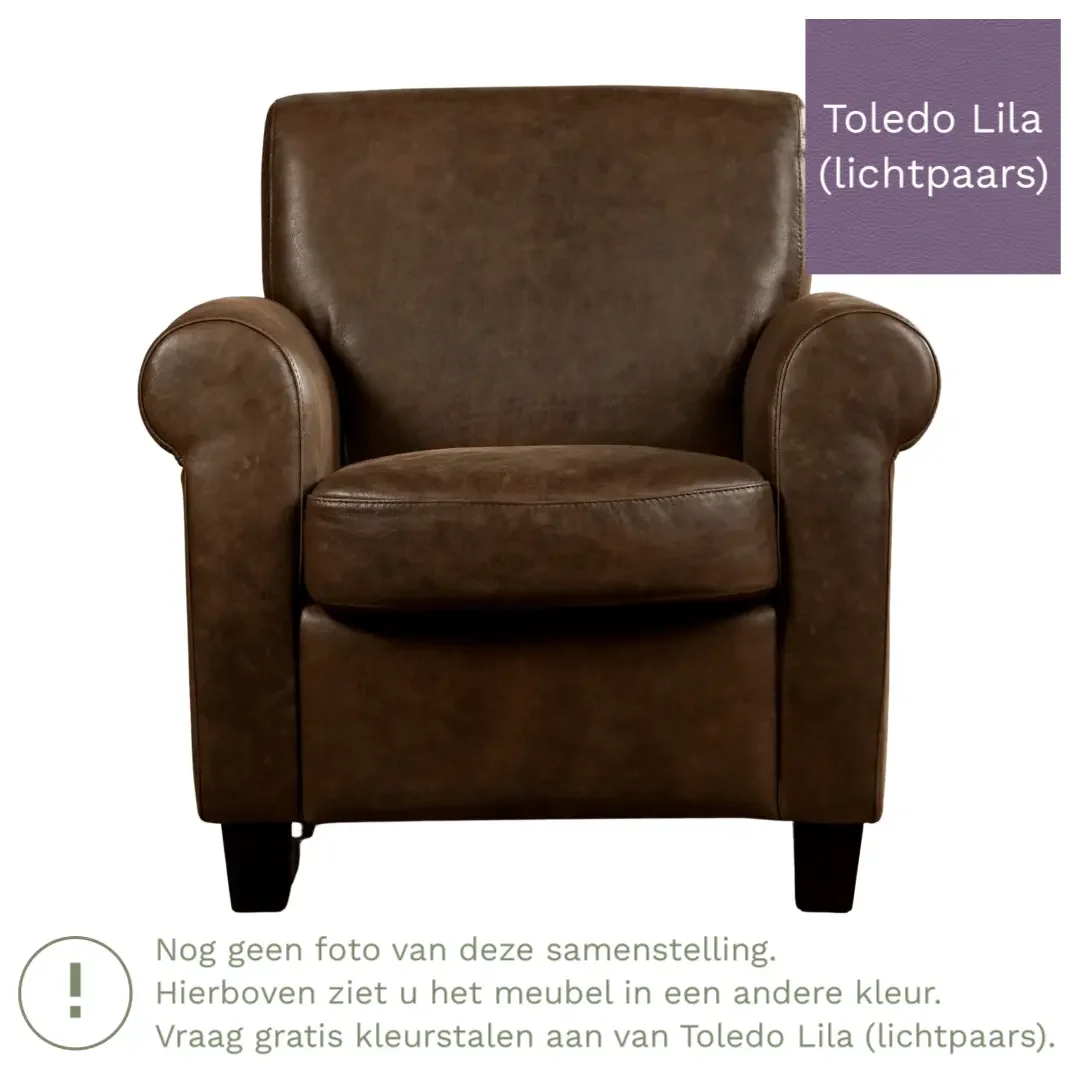 afbeelding van Leren fauteuil Perfection - Toledo Lila (lichtpaars) - Poten hout bruin