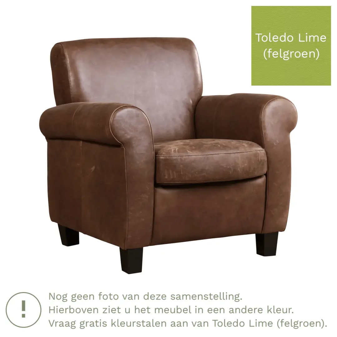 afbeelding van Leren fauteuil Perfection - Toledo Lime (felgroen) - Poten hout zwart