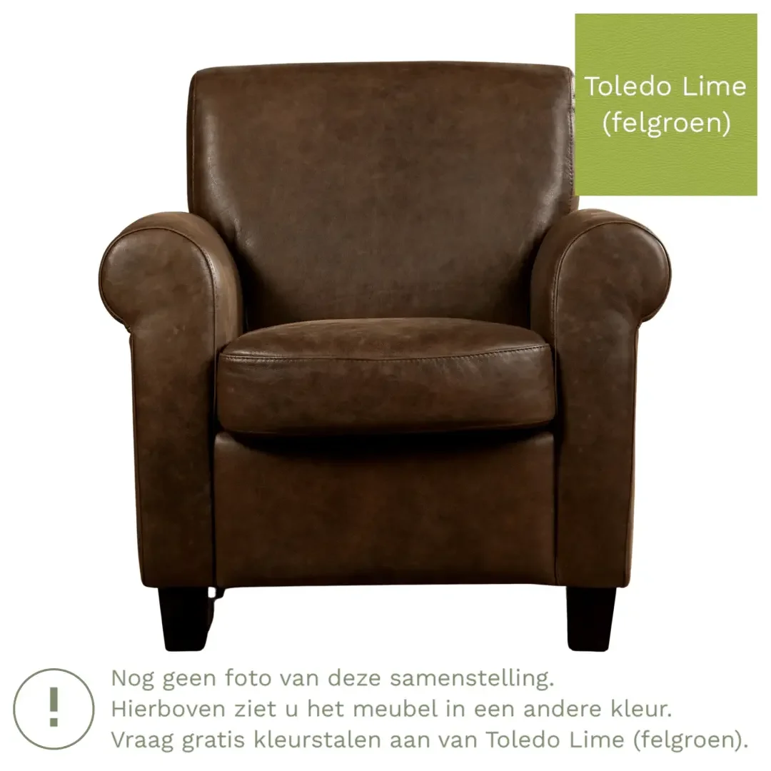 afbeelding van Leren fauteuil Perfection - Toledo Lime (felgroen) - Poten hout zwart