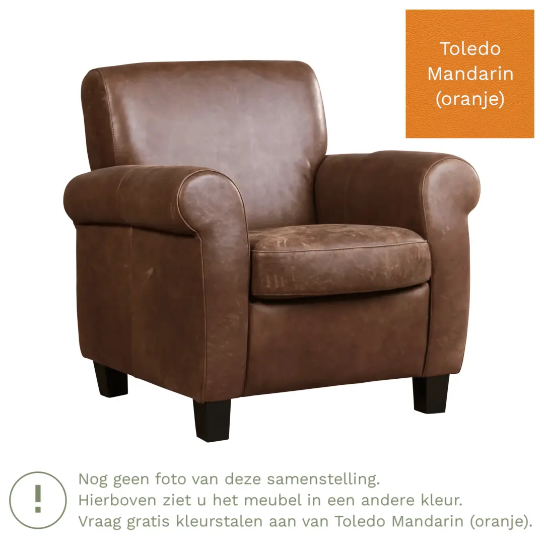 afbeelding van Leren fauteuil Perfection - Toledo Mandarin (oranje) - Poten hout zwart
