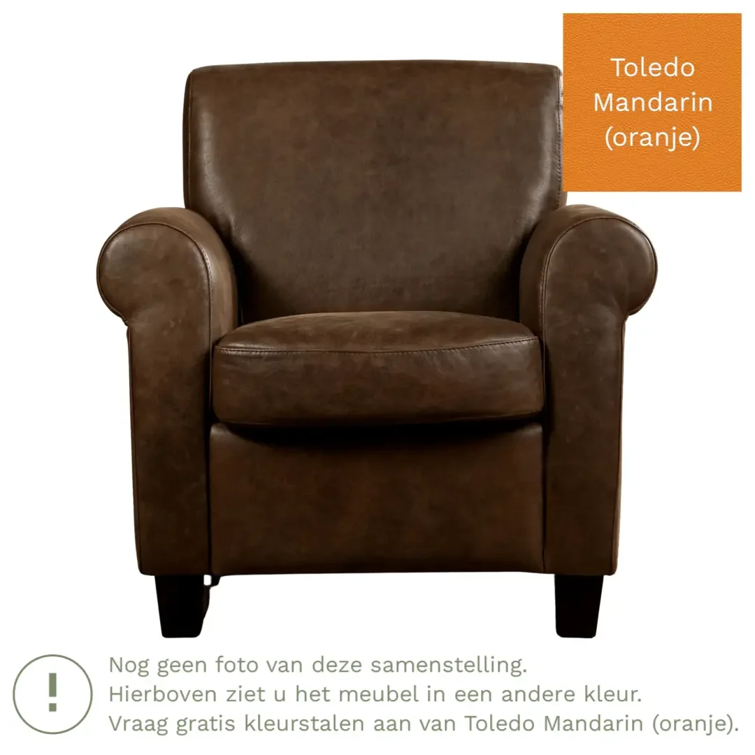 afbeelding van Leren fauteuil Perfection - Toledo Mandarin (oranje) - Poten hout zwart