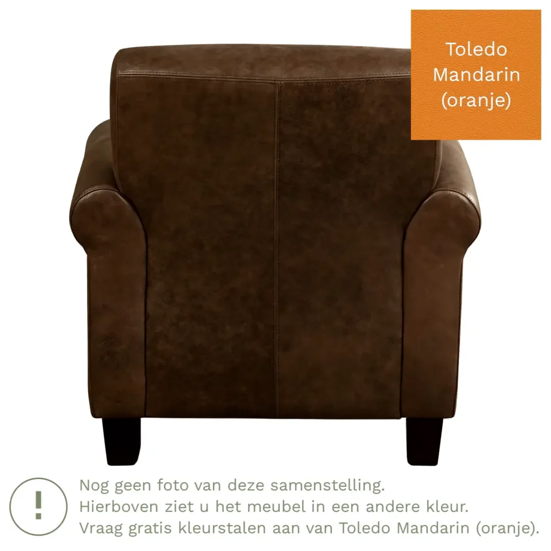 afbeelding van Leren fauteuil Perfection - Toledo Mandarin (oranje) - Poten hout zwart