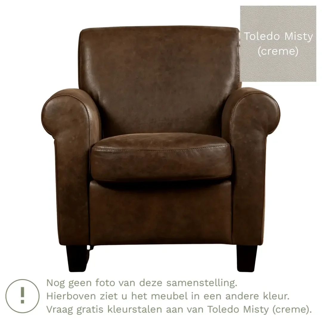 afbeelding van Leren fauteuil Perfection - Toledo Misty (crème) - Poten hout zwart