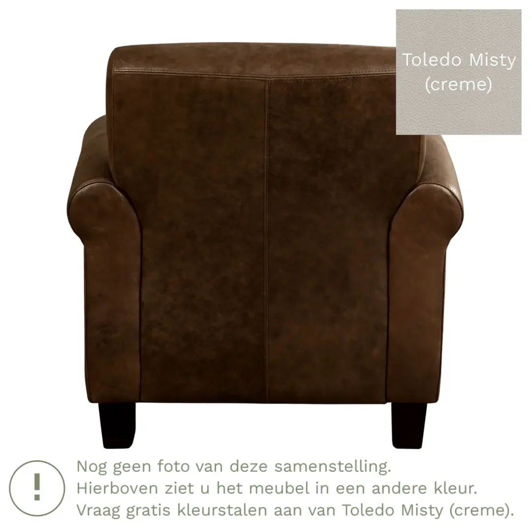 afbeelding van Leren fauteuil Perfection - Toledo Misty (crème) - Poten hout zwart
