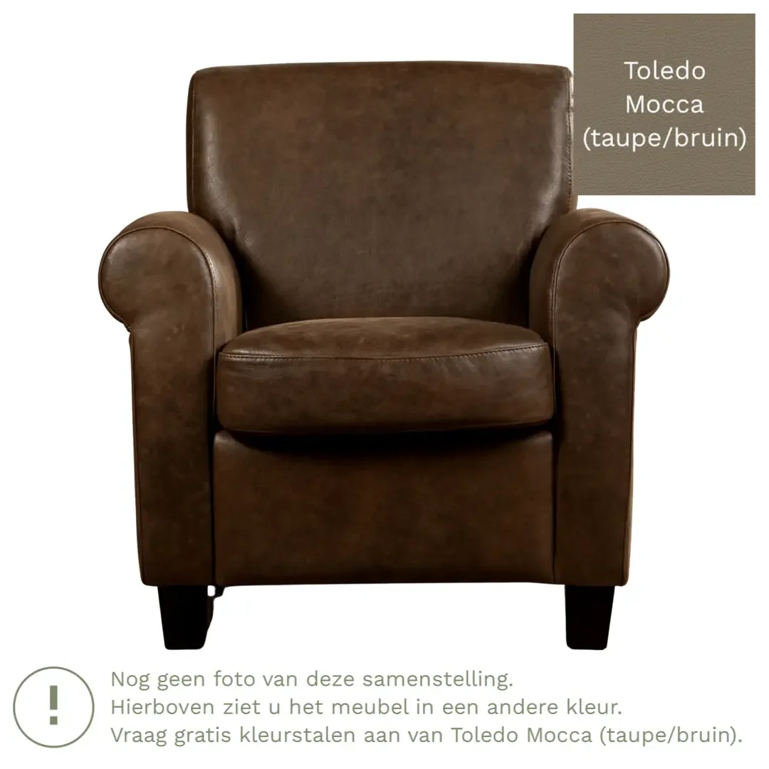 afbeelding van Leren fauteuil Perfection - Toledo Mocca (taupe/bruin) - Poten hout zwart