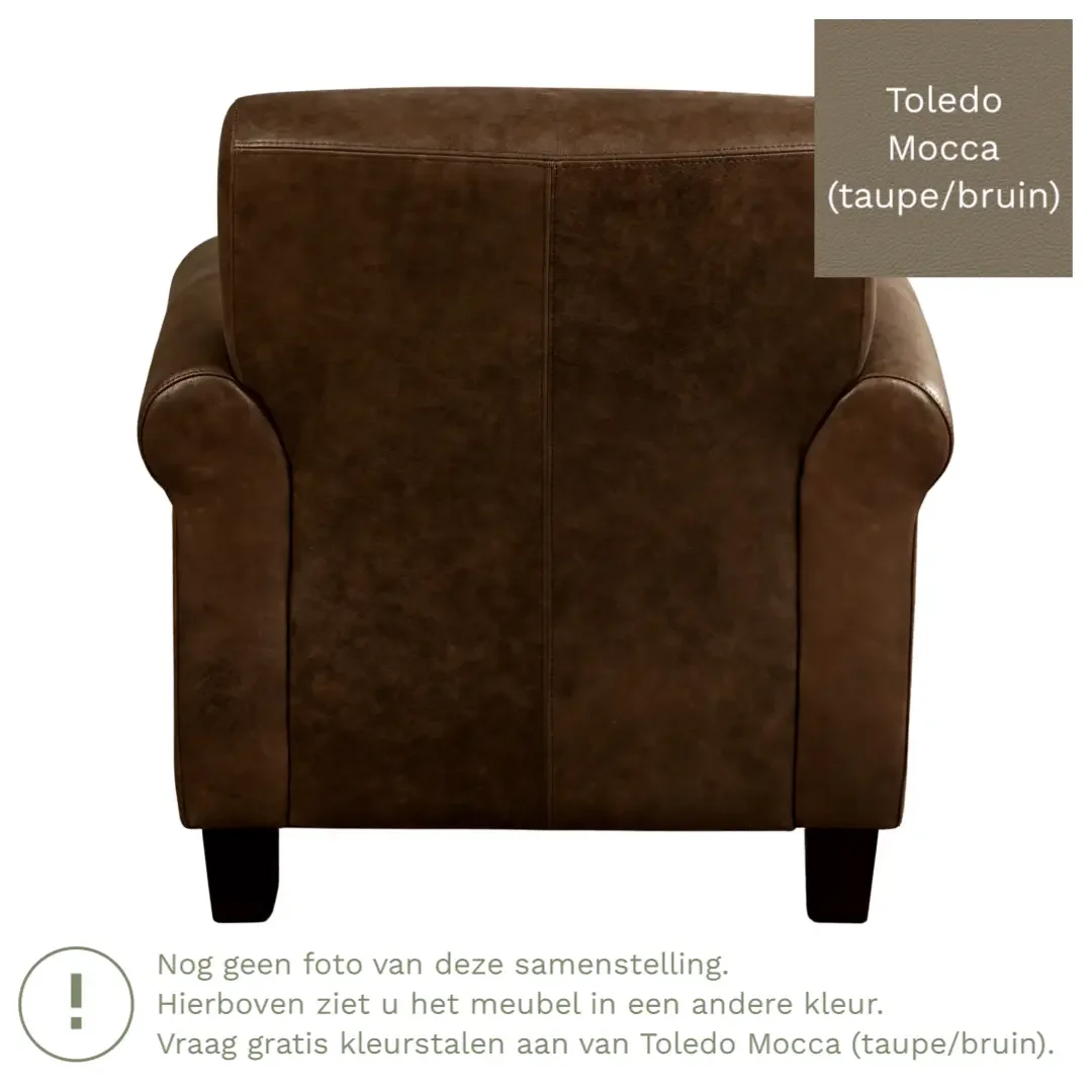 afbeelding van Leren fauteuil Perfection - Toledo Mocca (taupe/bruin) - Poten hout zwart