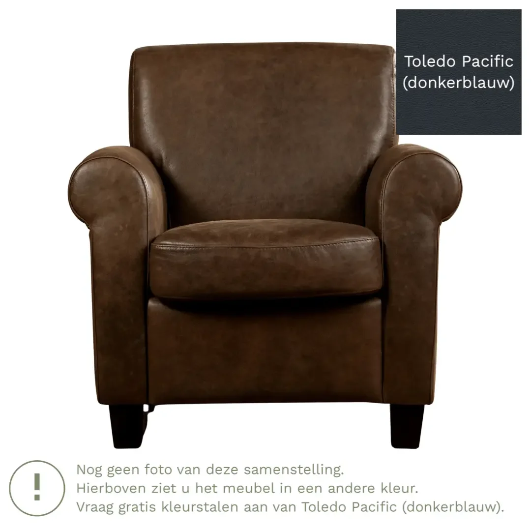 afbeelding van Leren fauteuil Perfection - Toledo Pacific (donkerblauw) - Poten hout bruin