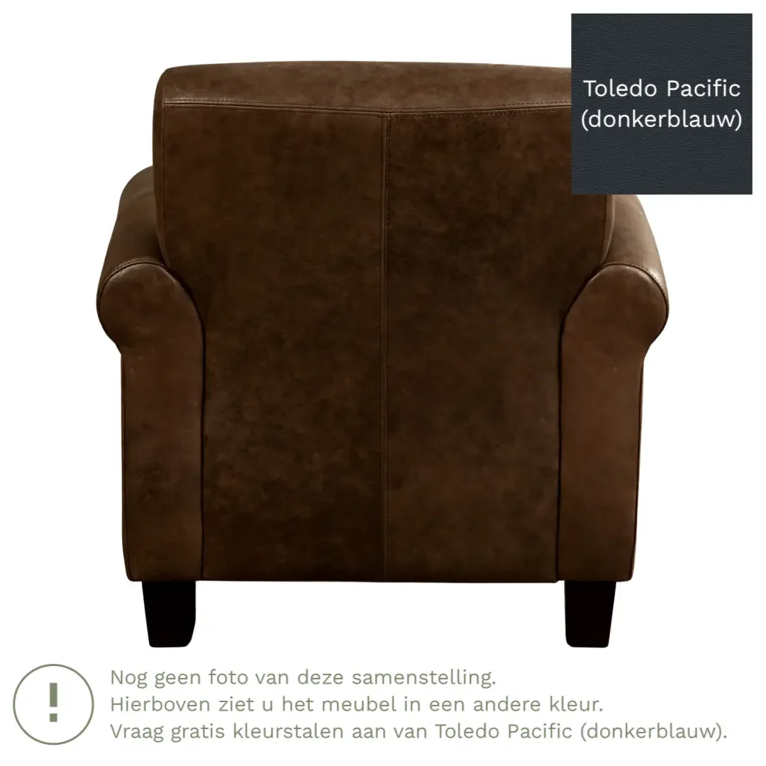 afbeelding van Leren fauteuil Perfection - Toledo Pacific (donkerblauw) - Poten hout bruin
