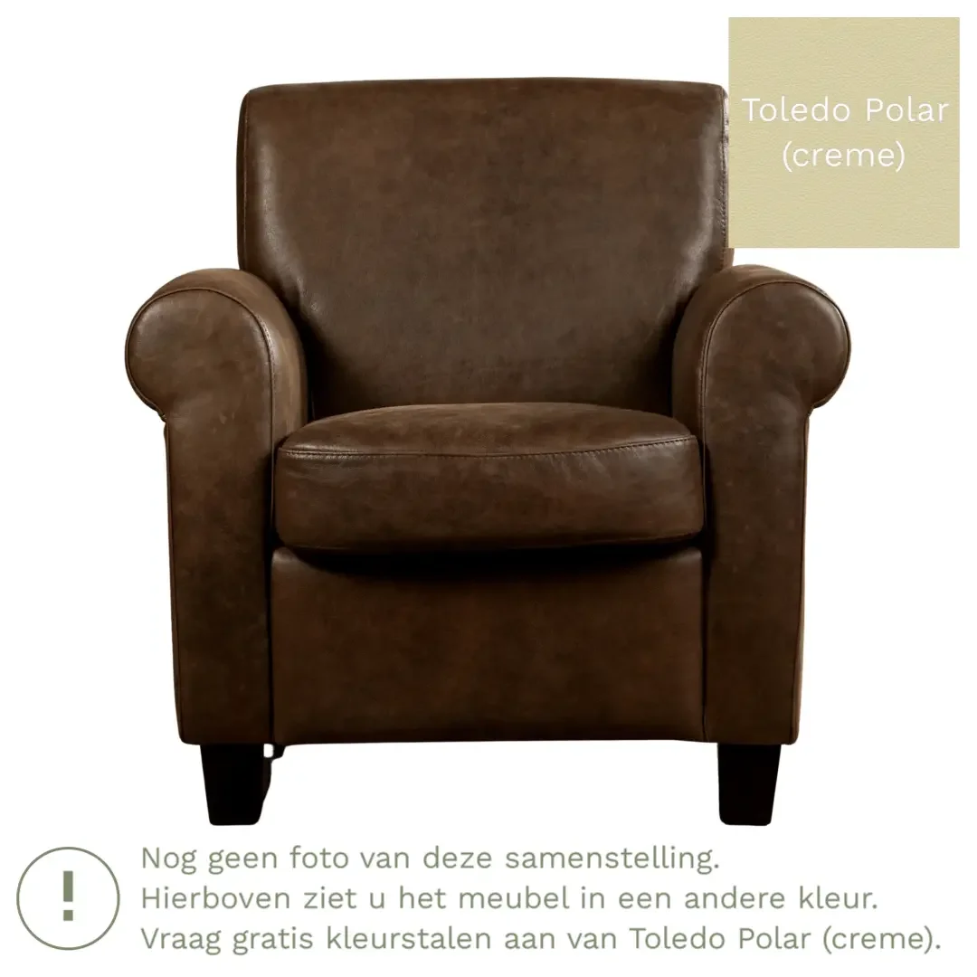 afbeelding van Leren fauteuil Perfection - Toledo Polar (crème) - Poten hout bruin