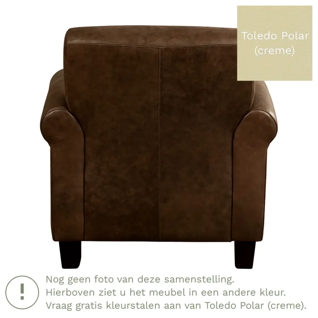 afbeelding van Leren fauteuil Perfection - Toledo Polar (crème) - Poten hout bruin