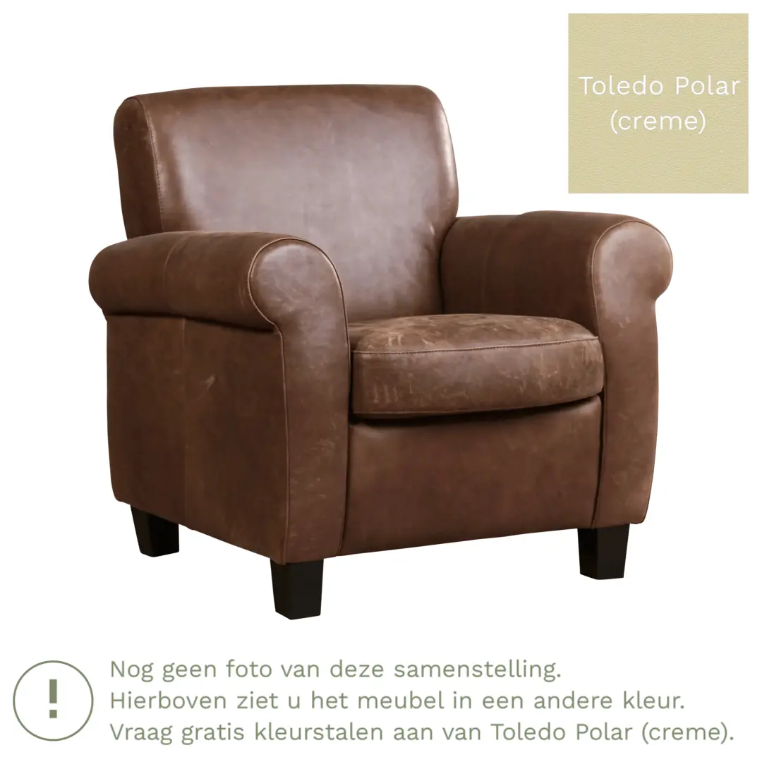 afbeelding van Leren fauteuil Perfection - Toledo Polar (crème) - Poten hout zwart