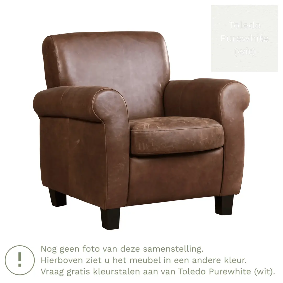 afbeelding van Leren fauteuil Perfection - Toledo Purewhite (wit) - Poten hout zwart