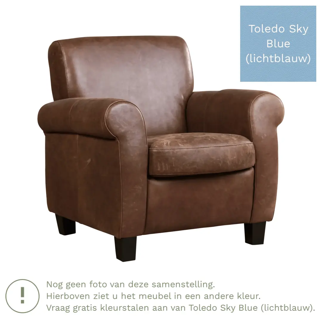 afbeelding van Leren fauteuil Perfection - Toledo Sky Blue (lichtblauw) - Poten hout zwart
