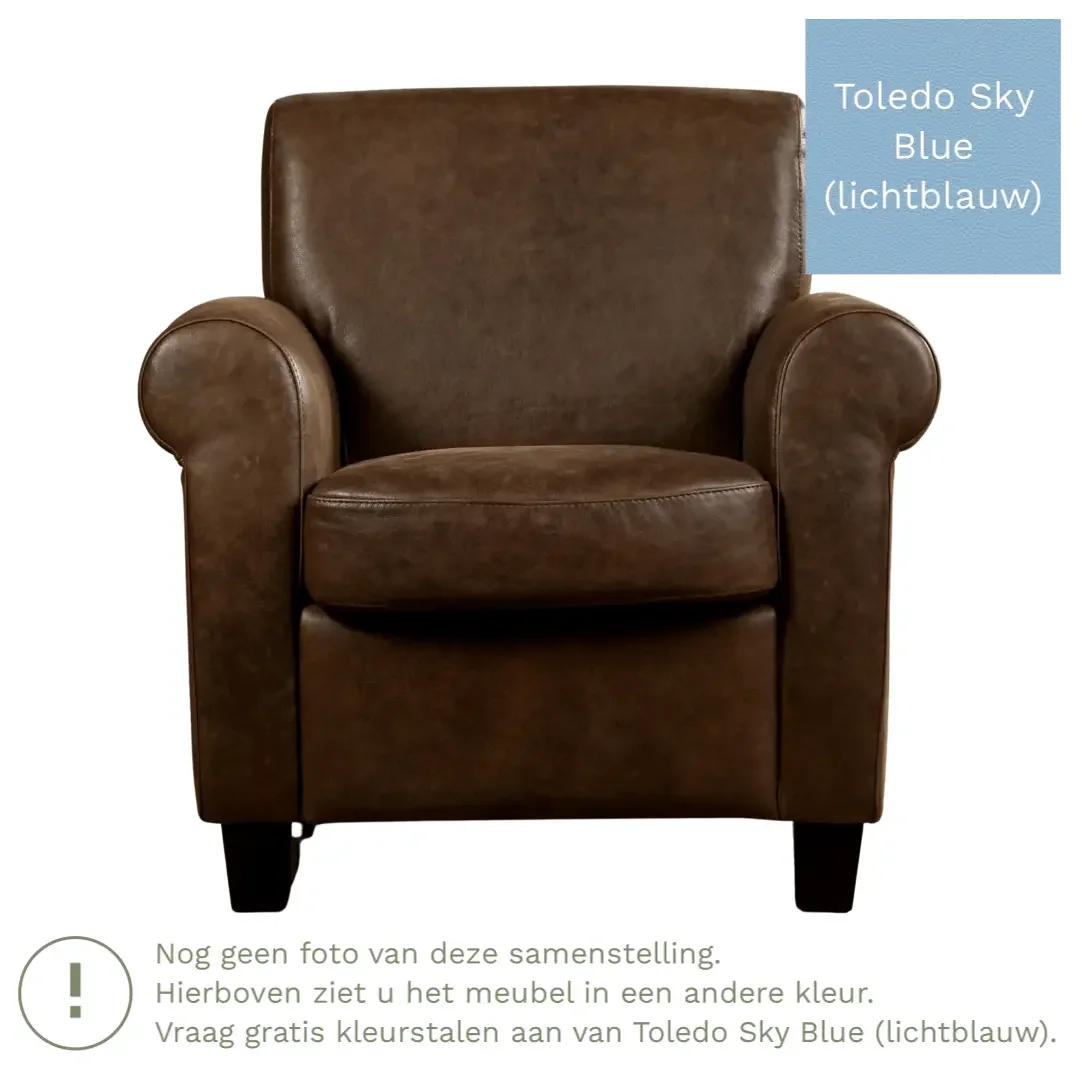 afbeelding van Leren fauteuil Perfection - Toledo Sky Blue (lichtblauw) - Poten hout zwart