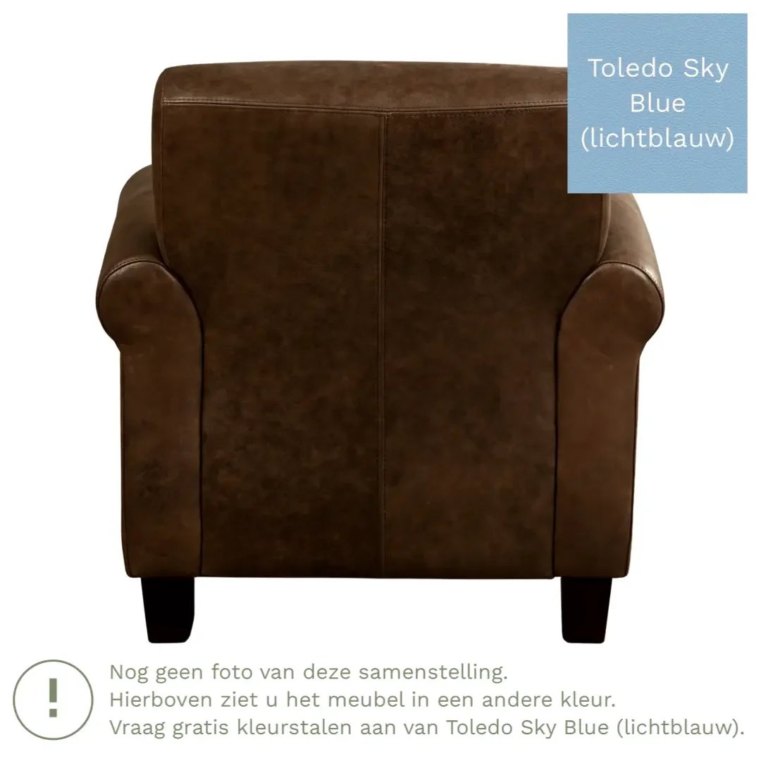 afbeelding van Leren fauteuil Perfection - Toledo Sky Blue (lichtblauw) - Poten hout zwart