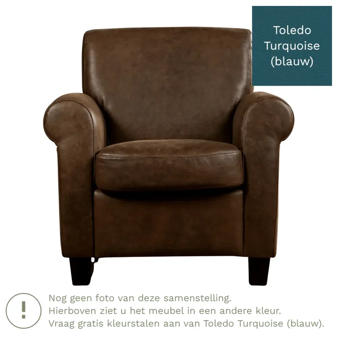 afbeelding van Leren fauteuil Perfection - Toledo Turquoise (blauw) - Poten hout zwart