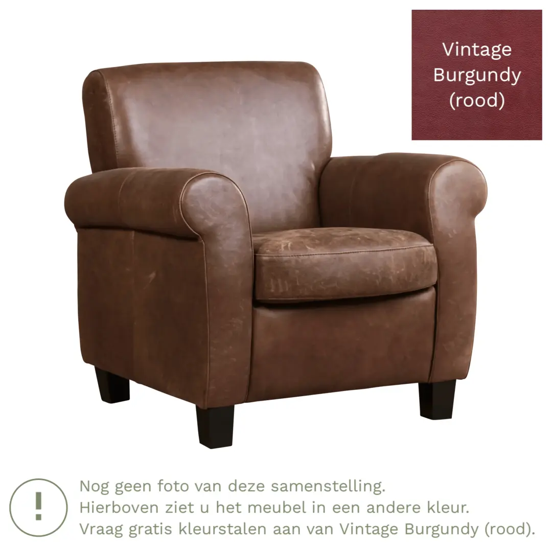 afbeelding van Leren fauteuil Perfection - Vintage Burgundy (rood) - Poten hout bruin