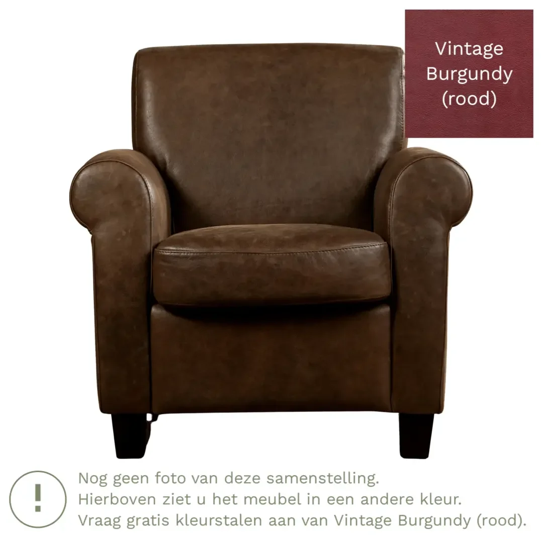 afbeelding van Leren fauteuil Perfection - Vintage Burgundy (rood) - Poten hout bruin