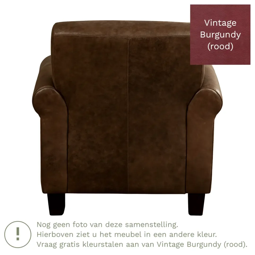 afbeelding van Leren fauteuil Perfection - Vintage Burgundy (rood) - Poten hout bruin
