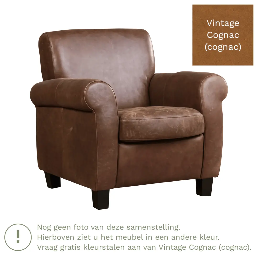 afbeelding van Leren fauteuil Perfection - Vintage Cognac (cognac) - Poten hout zwart