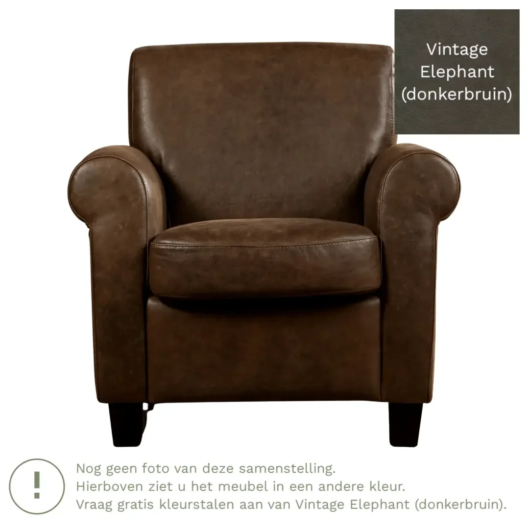 afbeelding van Leren fauteuil Perfection - Vintage Elephant (donkerbruin) - Poten hout zwart