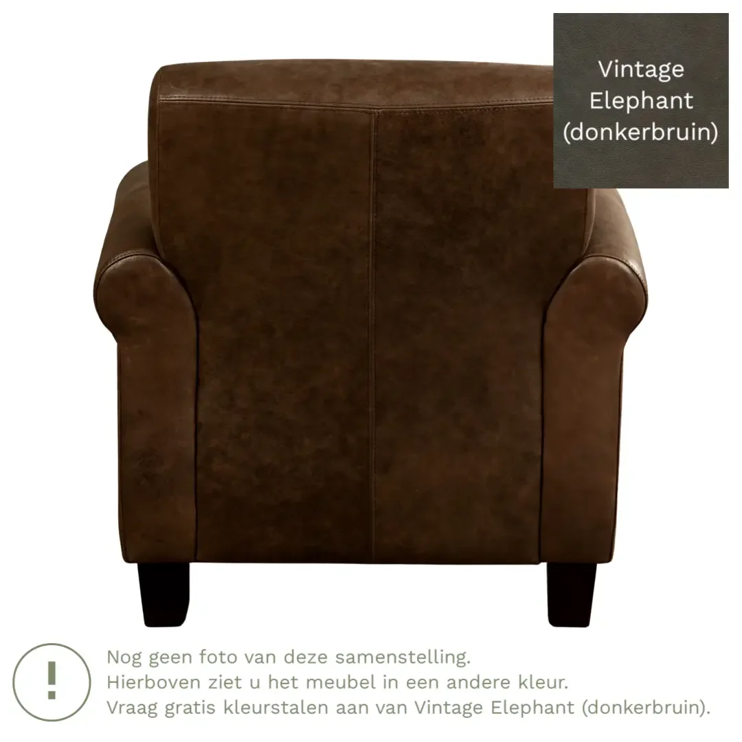 afbeelding van Leren fauteuil Perfection - Vintage Elephant (donkerbruin) - Poten hout zwart