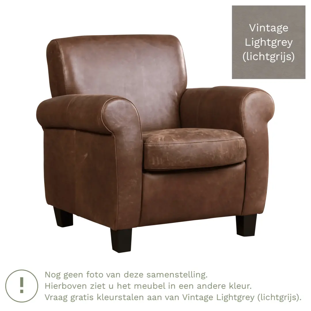 afbeelding van Leren fauteuil Perfection - Vintage Lightgrey (lichtgrijs) - Poten hout bruin