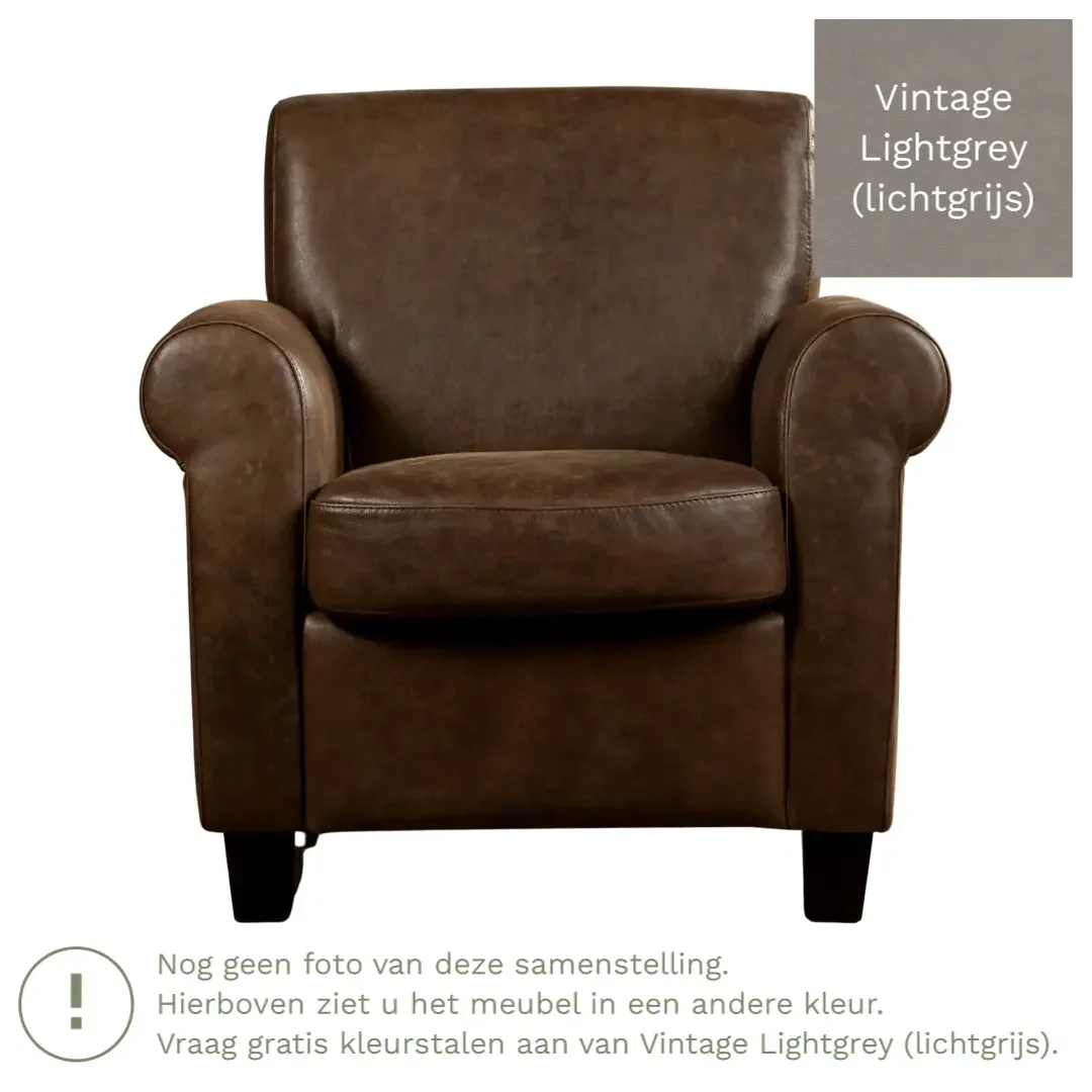 afbeelding van Leren fauteuil Perfection - Vintage Lightgrey (lichtgrijs) - Poten hout zwart