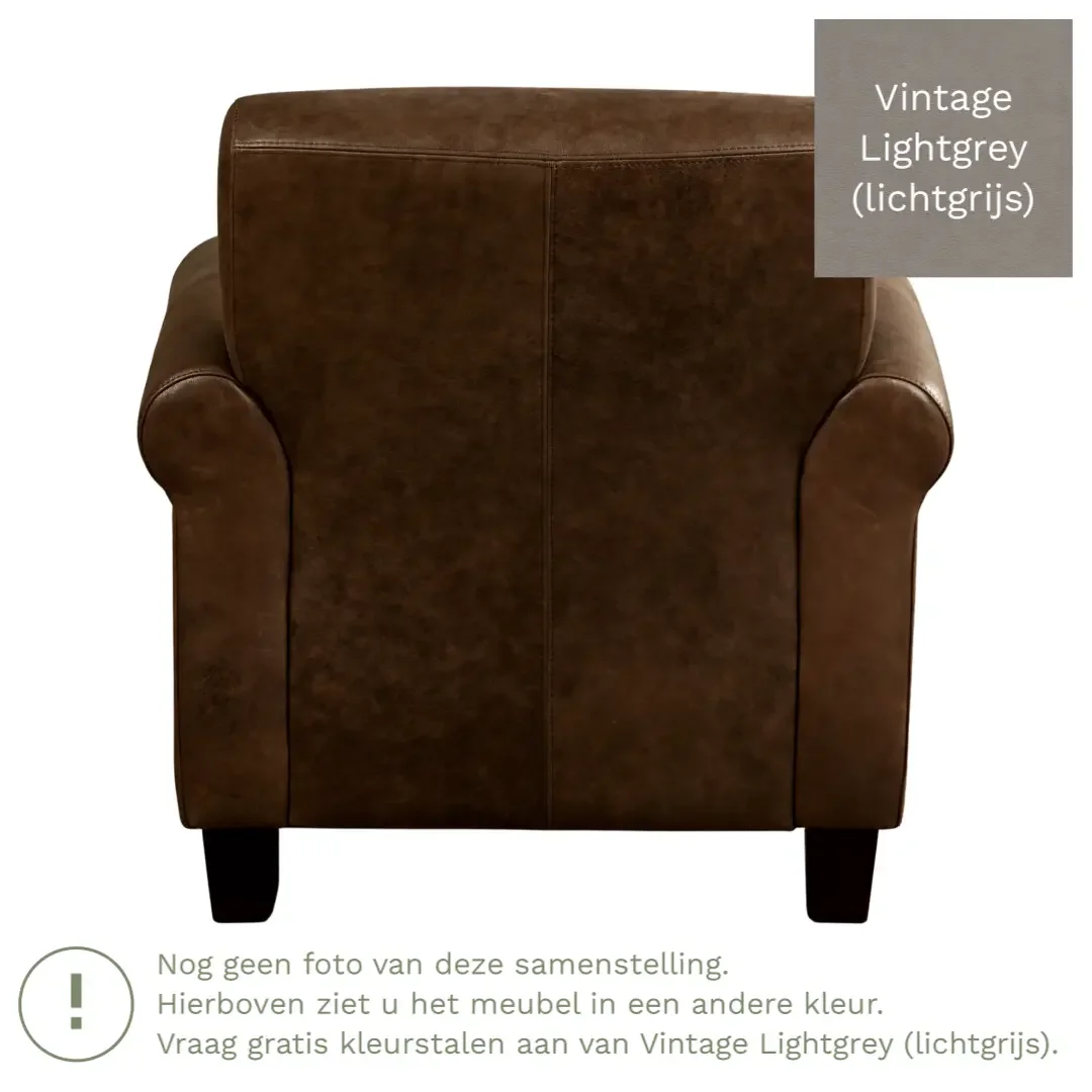 afbeelding van Leren fauteuil Perfection - Vintage Lightgrey (lichtgrijs) - Poten hout zwart