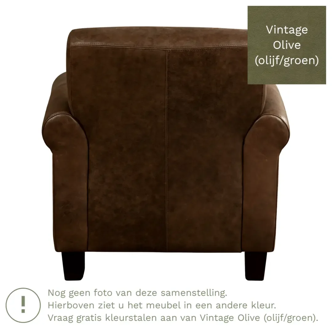 afbeelding van Leren fauteuil Perfection - Vintage Olive (olijf/groen) - Poten hout bruin