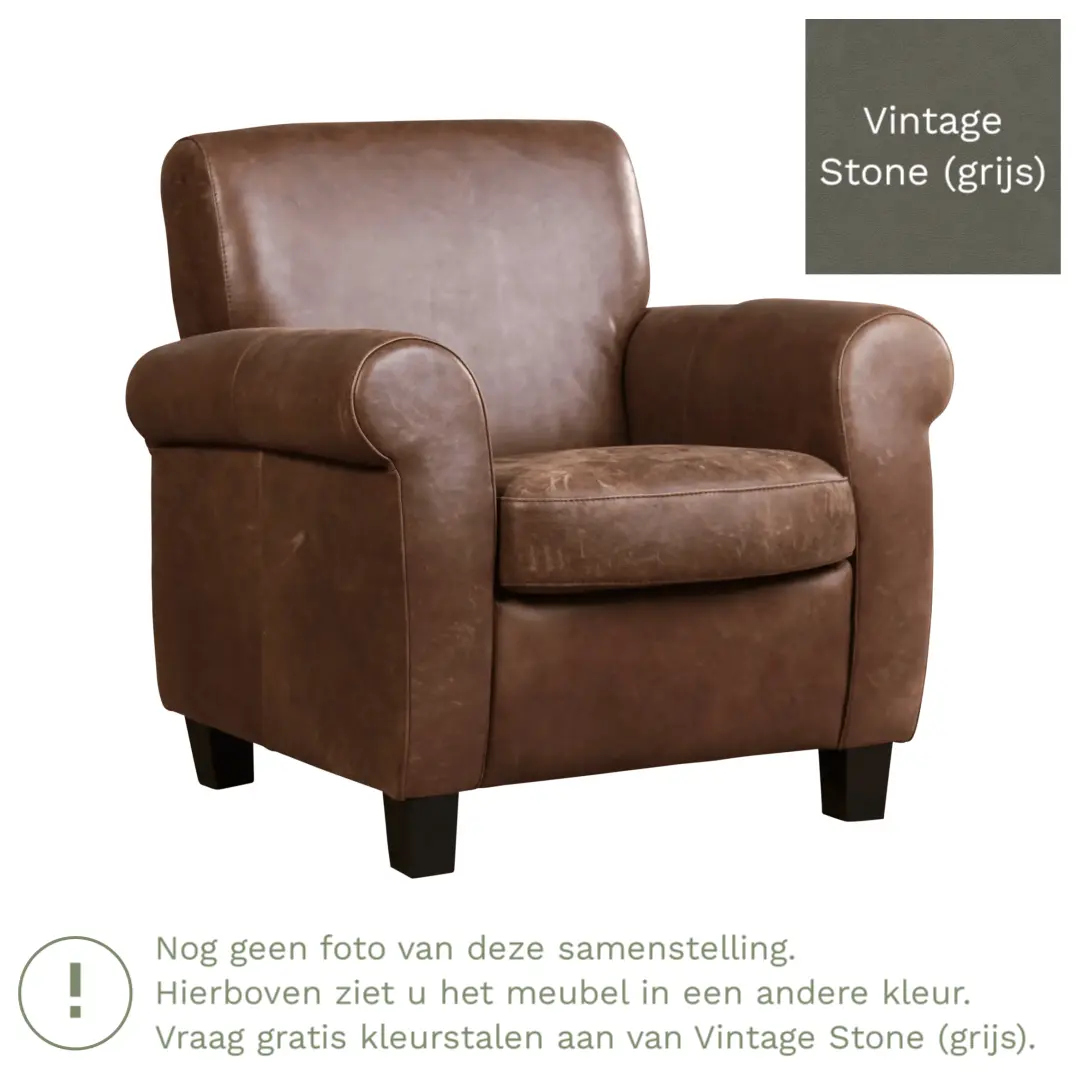 afbeelding van Leren fauteuil Perfection - Vintage Stone (grijs) - Poten hout zwart
