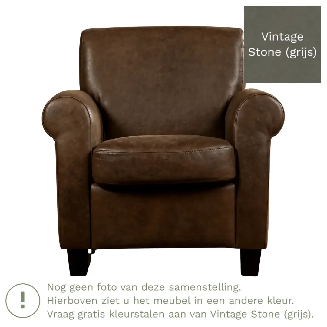 afbeelding van Leren fauteuil Perfection - Vintage Stone (grijs) - Poten hout zwart