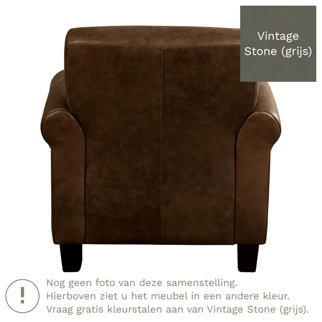 afbeelding van Leren fauteuil Perfection - Vintage Stone (grijs) - Poten hout zwart