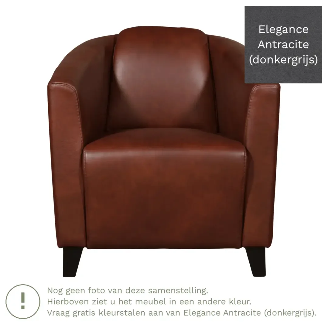 afbeelding van Leren fauteuil Press - Elegance Antracite (donkergrijs) - Poten hout bruin