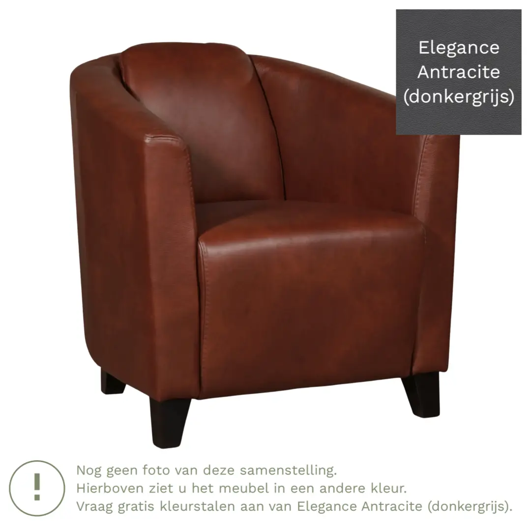 afbeelding van Leren fauteuil Press - Elegance Antracite (donkergrijs) - Poten hout zwart