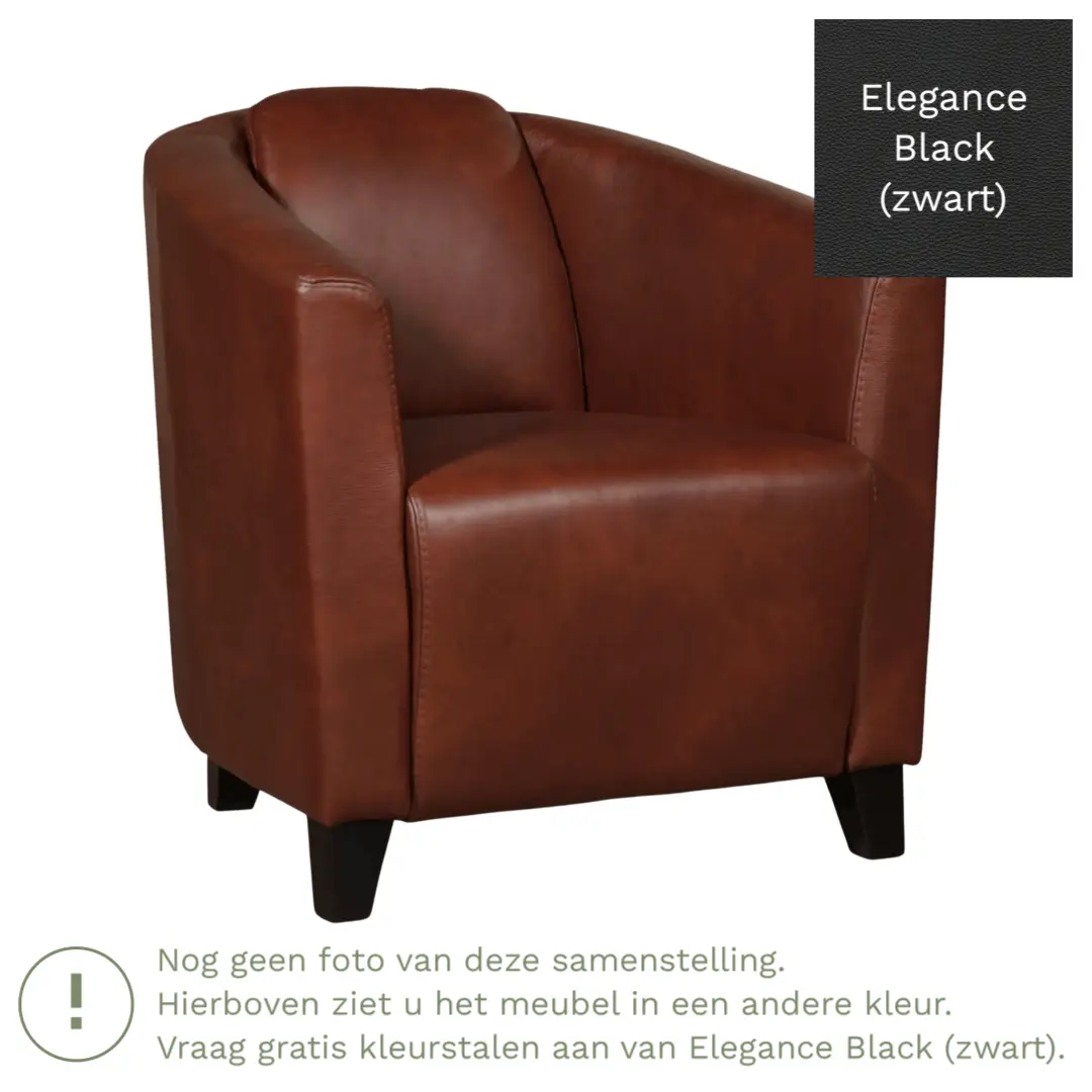 afbeelding van Leren fauteuil Press - Elegance Black (zwart) - Poten hout bruin